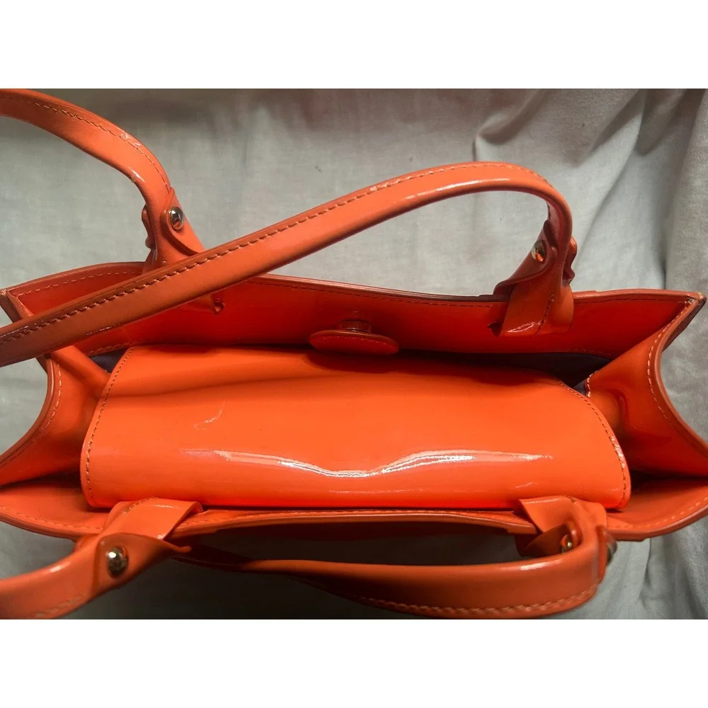 Dooney & Bourke Orange Patent Leather Tote Bag Handbag Gold Hardware Logo#484